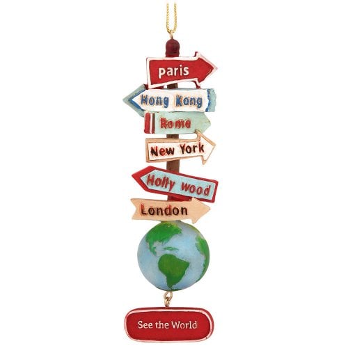 Book Cover Stacked World Signs on Globe Christmas Tree Ornament See The World C7210 New