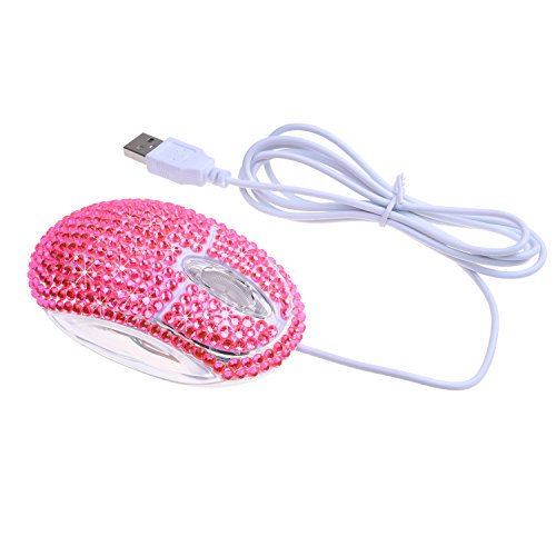 Book Cover Eco-Fused USB Optical Computer Mouse with Crystal Bling Rhinestone Design with Retail Packaging (Pink Rhinestones)