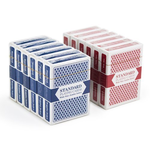 Book Cover Brybelly 12 Decks (6 Red/6 Blue) Wide-Size, Jumbo Index Plastic Coated Playing Cards