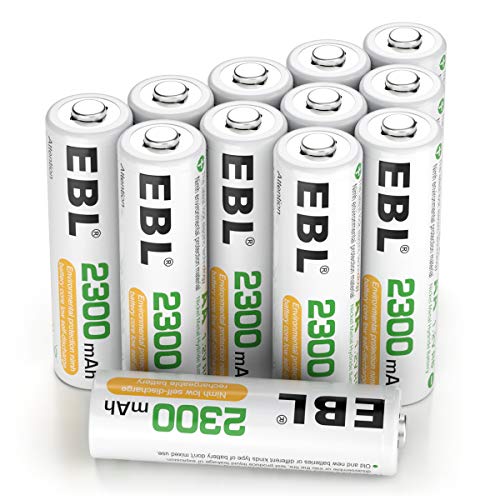 Book Cover EBL Rechargeable AA Batteries, 2300mAh NiMH Precharged Home Basic Double AA Battery, Pack of 12