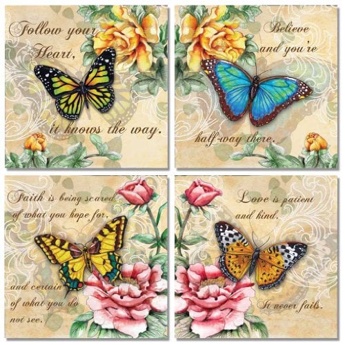 Book Cover 4 Beautiful Butterflies and Flowers Inspirational Quotes Butterfly Art Prints 12x12