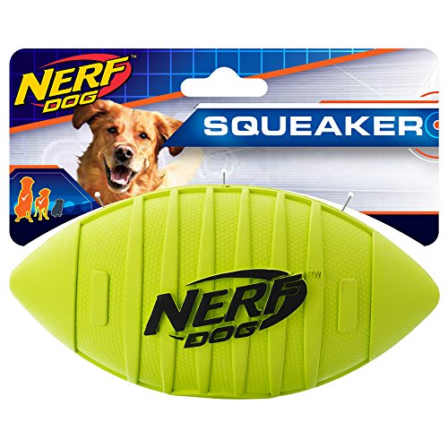 Book Cover Nerf Dog Rubber Football Dog Toy with Squeaker, Lightweight, Durable and Water Resistant, 7 Inch Diameter for Medium/Large Breeds, Single Unit, Green, Model:6997