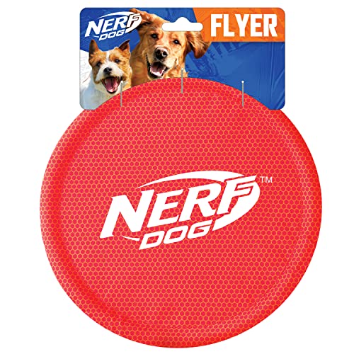 Book Cover Nerf Dog Nylon Flyer Dog Toy, Flying Disc, Lightweight, Durable and Water Resistant, Great for Beach and Pool, 9 inch Diameter, for Medium/Large Breeds, Single Unit, Red