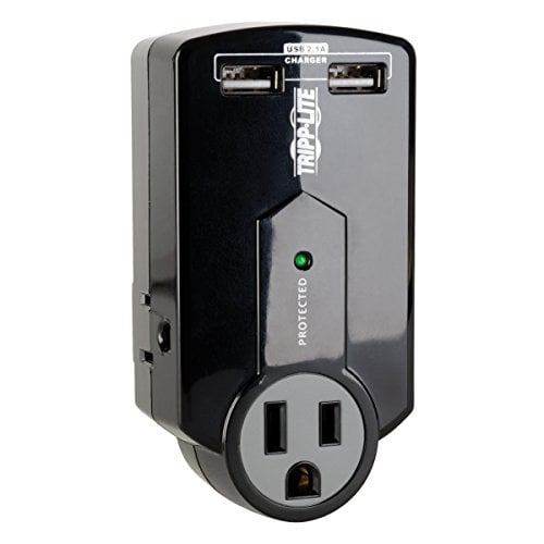 Book Cover Tripp Lite 3 Outlet Portable Surge Protector Power Strip, Direct Plug In, 2 USB, $5,000 Insurance (SK120USB)