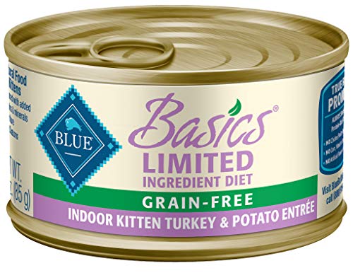 Book Cover Blue Buffalo Basics Skin & Stomach Care, Grain Free Natural Kitten Pate Wet Cat Food, Indoor Turkey 3-oz cans (Pack of 24)