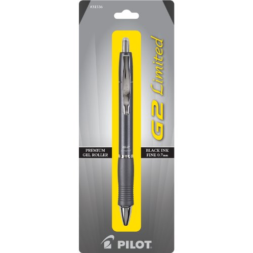 Book Cover Pilot G2 Limited Retractable Gel Ink Roller Ball Pen Fine Point Black Ink Gray Barrel (31536)