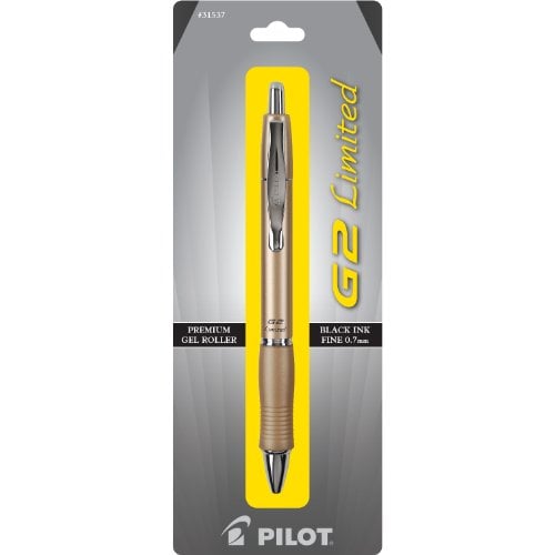 Book Cover Pilot G2 Limited Retractable Gel Ink Roller Ball Pen Fine Point Black Ink Gold Barrel (31537)