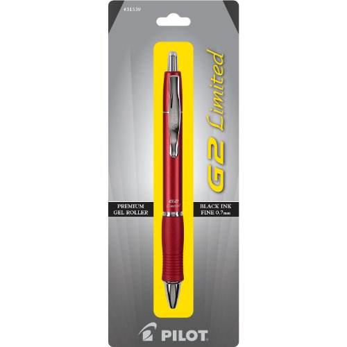 Book Cover Pilot G2 Limited Retractable Gel Ink Roller Ball Pen Fine Point Black Ink Red Barrel (31539)