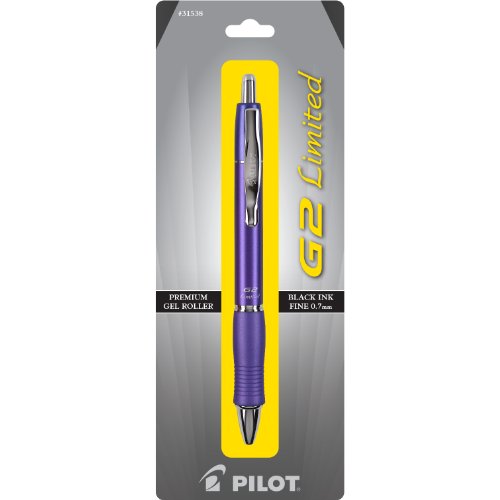 Book Cover Pilot G2 Limited Retractable Gel Ink Roller Ball Pen Fine Point Black Ink Purple Barrel (31538)