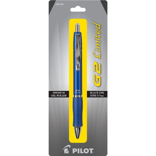 Book Cover Pilot G2 Limited Retractable Gel Ink Roller Ball Pen Fine Point Black Ink Blue Barrel (31540)