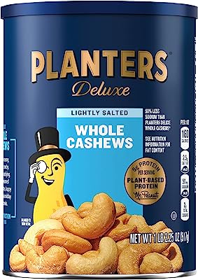 Book Cover Planters Deluxe Whole Cashews Canister, Lightly Salted, 6.844 Ounce