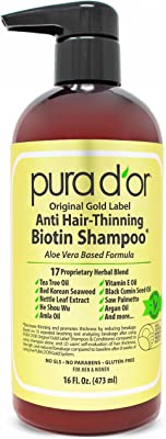 Book Cover PURA D'OR Original Gold Label Anti-Thinning Shampoo Clinically Tested, Infused with Argan Oil, Biotin & Natural Ingredients, Sulfate Free, All Hair Types, Men and Women, 16 Fl Oz (Packaging may vary)
