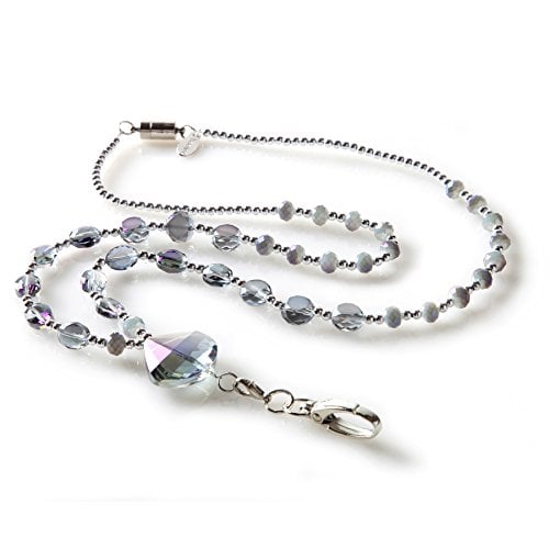 Book Cover Aurora Fashion Lanyard - Smokey Colored Beaded ID Name Badge Holder Necklace with Breakaway Safety Clasp