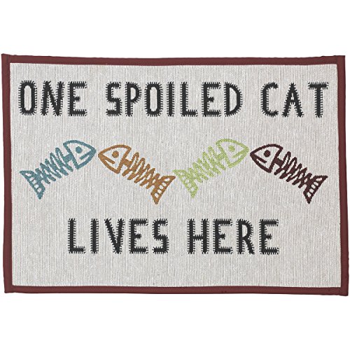 Book Cover PetRageous 10219 One Spoiled Cat Tapestry Cat Non-Skid Machine Washable Placemat for Pet Feeding Stations with Rubber Backing 13-Inch by 19-Inch for Cats, Off-White