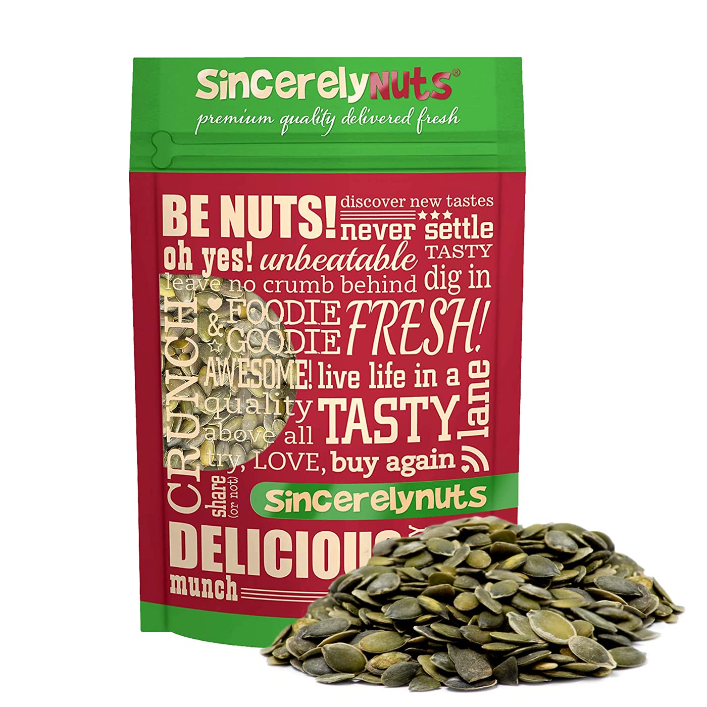 Book Cover Sincerely Nuts - Raw Unsalted Shelled Pepitas Pumpkin Seeds | Healthy Antioxidant All Natural Snack Food or Toppings | Vegan, Kosher, Gluten Free Food | High in Protein | Bulk 5lb. Bag 5 Pound (Pack of 1)