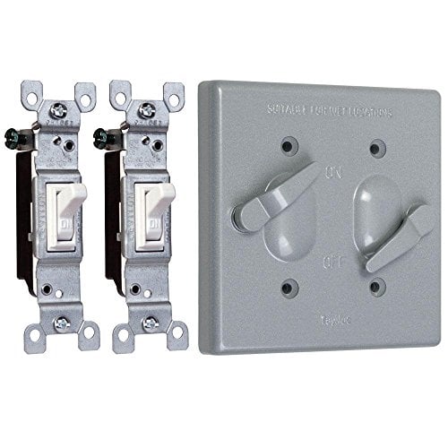 Book Cover TayMac TC221S Weatherproof Toggle Cover, 2-Gang, Vertical Device Mount, Two Single Pole Switches, Gray