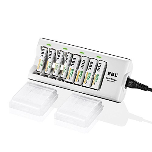 Book Cover EBL Charger with Batteries - 8Bay Battery Charger and AA Batteries 2,800mAh (4Pcs) & AAA Rechargeable Batteries (4Pcs) - Durable & Long lasting Batteries
