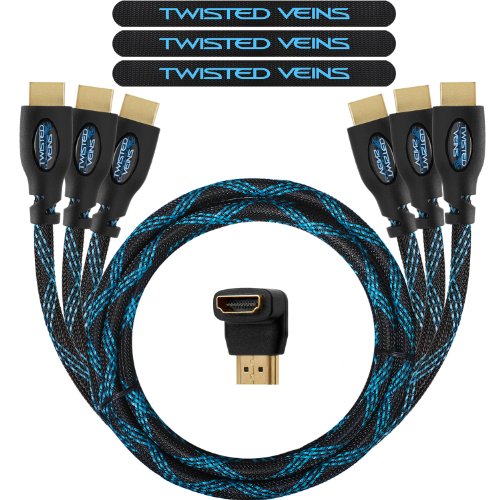 Book Cover Twisted Veins HDMI Cable, 1.5 ft (cm 45) Premium HDMI Cord Type High Speed with Ethernet, Braided Jacket, 3-Pack