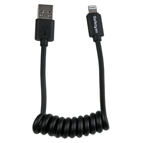 Book Cover StarTech.com 0.3m 1ft Coiled Black Apple 8-pin Lightning to USB Cable for iPhone iPod iPad - Coiled Lightning Cable - Charge & Sync - 30cm