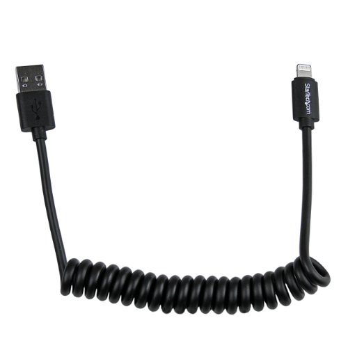 Book Cover StarTech.com 0.6m 2ft Coiled Black Apple 8-pin Lightning to USB Cable for iPhone iPod iPad - Coiled Lightning Cable - Charge & Sync - 60cm (USBCLT60CMB)