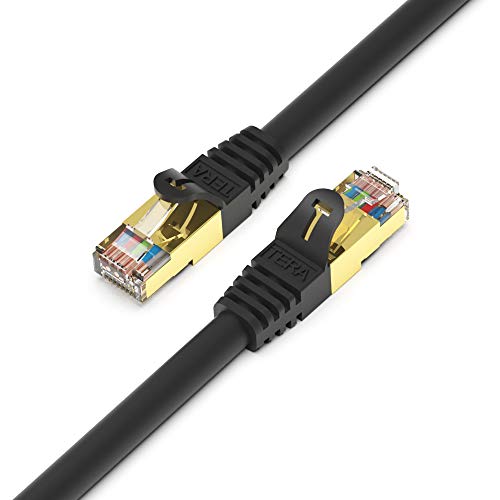 Book Cover Tera Grand - Premium CAT7 Double Shielded 10 Gigabit 600MHz Ethernet Patch Cable for Modem Router LAN Network - Built with Gold Plated & Shielded RJ45 Connectors, 3 Feet Black