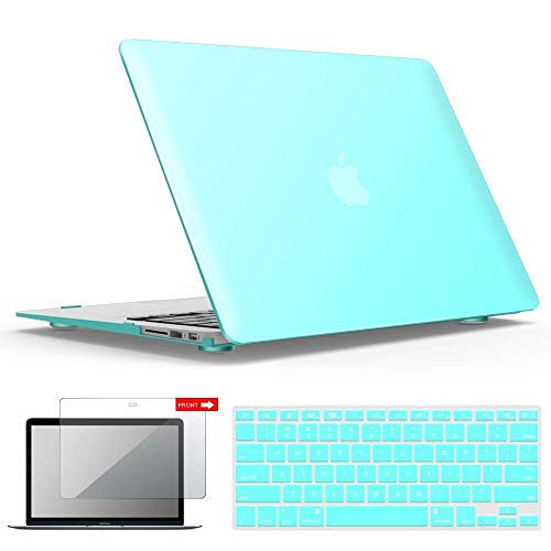 Book Cover IBENZER Old Version MacBook Air 13 Inch Case (2010-2017 Release) (Models: A1466 / A1369), Plastic Hard Shell Case with Keyboard & Screen Cover for Apple Mac Air 13, Aqua, A13TBL+2