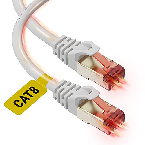 Book Cover Cat8 Ethernet Cable 3 ft (2 Pack) RJ45 Connector - Double Shielded STP - 10 Gigabit 600MHz - Cat 8 Premium High Speed Network Wire Patch Cable (0.9m) LAN Cord - 3 Feet
