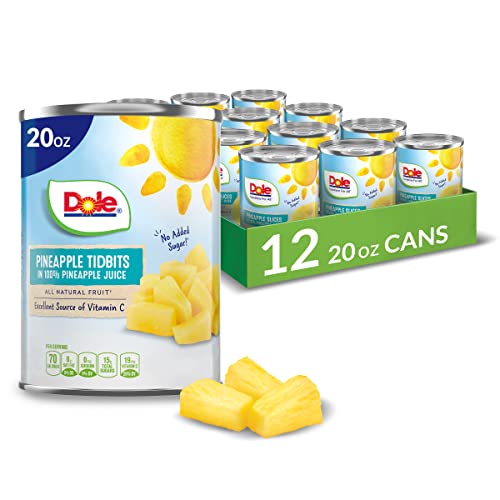 Book Cover Dole Canned Pineapple Tidbits in 100% Fruit Juice, 20 Oz, 12 Count