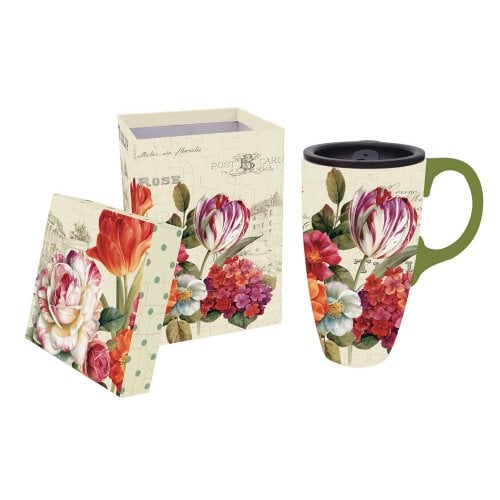 Book Cover Garden View Flowers Ceramic Coffee Travel Mug with Gift Box