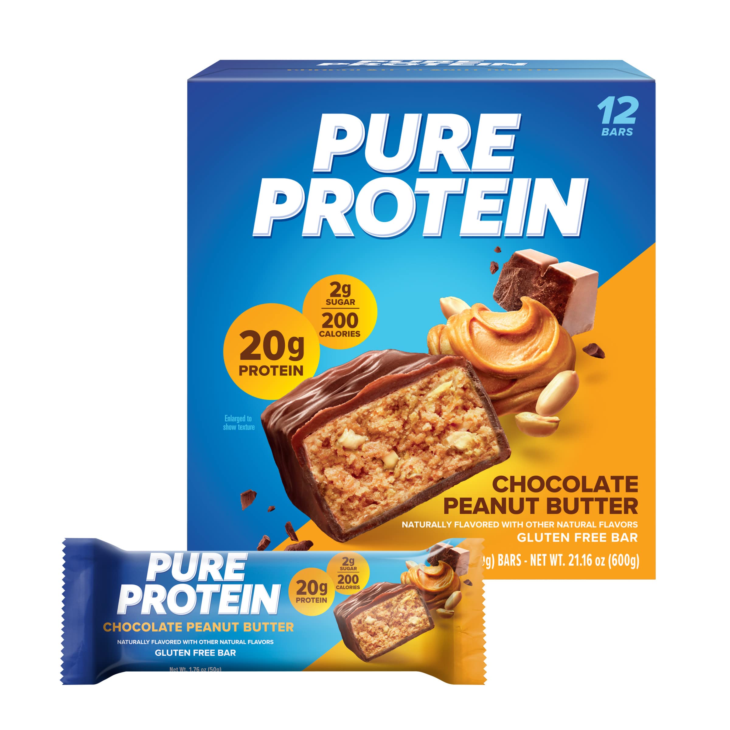 Book Cover Pure Protein Bars, High Protein, Nutritious Snacks to Support Energy, Low Sugar, Gluten Free, Chocolate Peanut Butter, 1.76 Oz, Pack of 12