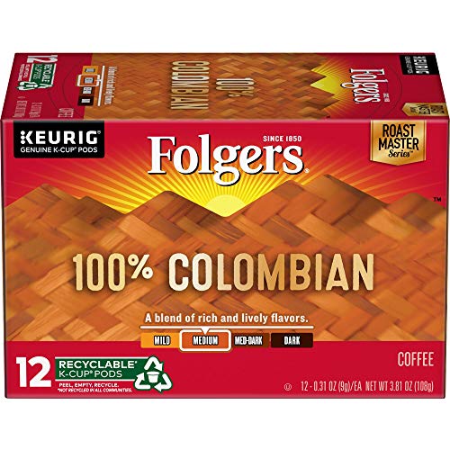 Book Cover Folgers Decaf 100% Colombian Coffee, Medium Roast, K Cup Pods for Keurig K Cup Brewers, 12-Count, Packaging May Vary