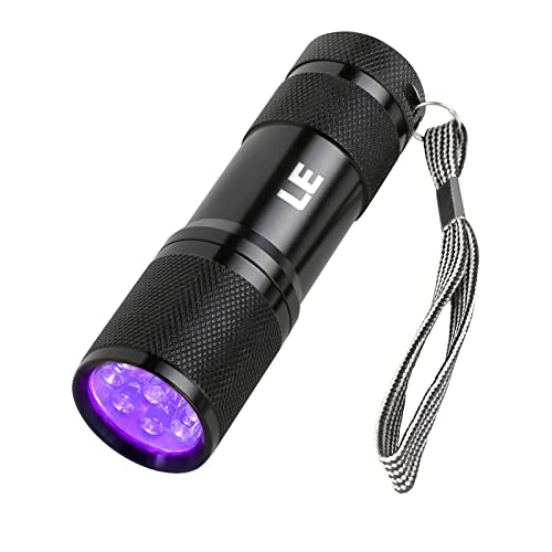 Book Cover LE Black Light Flashlight, Small UV Lights 395nm, Portable Ultraviolet Light Detector for Invisible Ink Pens, Dog Cat Pet Urine Stain, AAA Batteries Included
