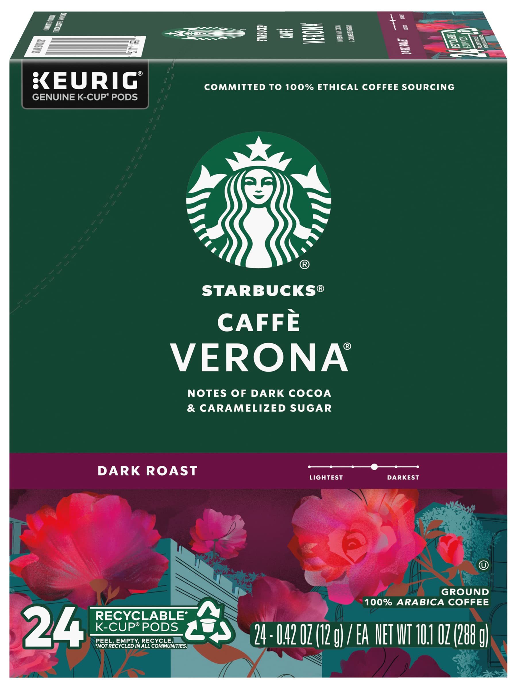 Book Cover Starbucks Coffee K-Cup Pods, Caffè Verona, Dark Roast Coffee, Notes of Dark Cocoa & Caramelized Sugar, Keurig Genuine K-Cup Pods, 24 CT K-Cups/Box (Pack of 1 Box) Verona 24 Count (Pack of 1)