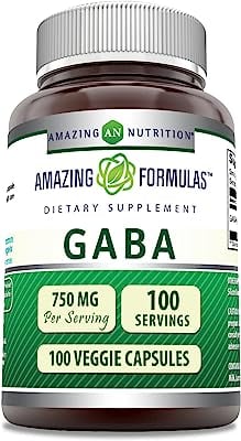 Book Cover Amazing Formulas Pharma GABA - 750 Mg, Veggie Capsules (Non GMO,Gluten Free) - Calming & Relaxing Effect - Promotes Positive Mood & Releases Stress - Eases Nervous Tension* (100 Count)