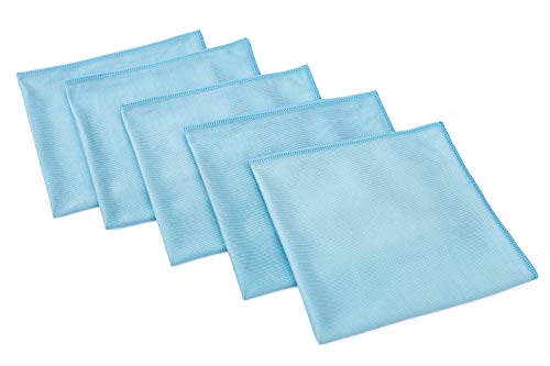 Book Cover The Rag Company - Premium Window, Glass, Mirror & Chrome Detailing Towels - Professional Korean 70/30 Microfiber Blend, Lint-Free, Streak-Free, 350gsm, 16in. x 16in, Light Blue (5-Pack)