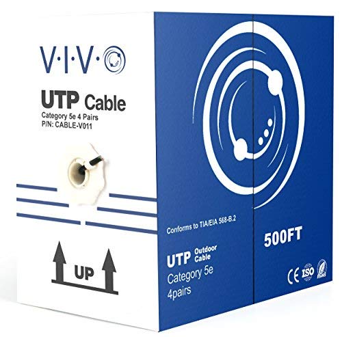 Book Cover VIVO Black 500ft Bulk Cat5e, CCA Ethernet Cable, UTP Pull Box, Cat-5e Wire, Waterproof, Outdoor, Direct Burial (CABLE-V011)