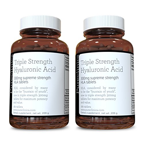 Book Cover Hyaluronic Acid 300mg x 360 tablets (2 bottles each with 180 tablets - 6 months supply). Triple Strength Hyaluronic Acid. 300% stronger than any other HLA tablet. SKU: HLA3x2