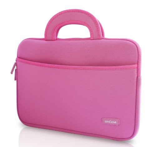 Book Cover amCase Chromebook Case-11.6 to 12 inch Neoprene Travel Sleeve with Handle-Pink