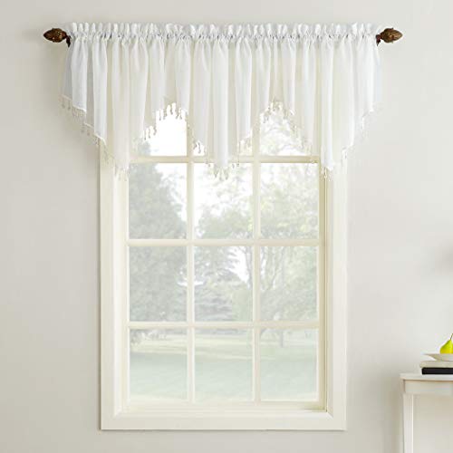 Book Cover No. 918 25904 Erica Crushed Texture Sheer Voile Beaded Ascot Rod Pocket Curtain Valance, 51