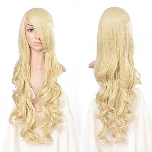 Book Cover AGPtek 33 inch Heat Resistant Curly Wavy Long Cosplay Halloween Wigs for Women Kids- Light Gold