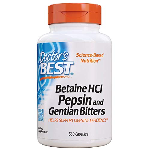 Book Cover Doctor's Best Betaine HCI Pepsin & Gentian Bitters, Digestive Enzymes for Protein Breakdown & Absorption, Non-GMO, Gluten Free, 360 Count (Pack of 1)