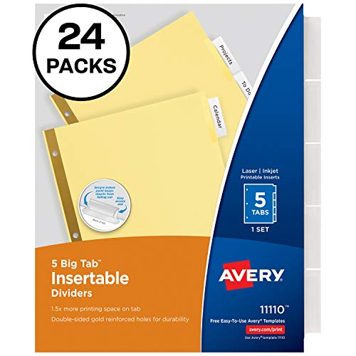 Book Cover Avery 5-Tab Binder Dividers, Insertable Clear Big Tabs, 24 Sets (11113)