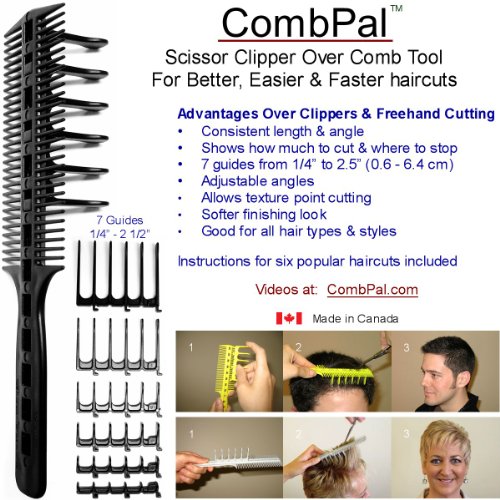 Book Cover CombPal Scissor Clipper Over Comb Hair Cutting Tool Barber Kit Pro Haircutting (Yellow)