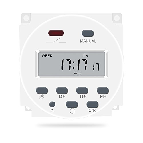 Book Cover Enjoydeal 7 Day Heavy Duty Digital Programmable Timer, 12V DC/AC Digital Timer Switch with LCD Display for Cooking Baking Sports Games Office, Support 17 On/Off Programs Daily