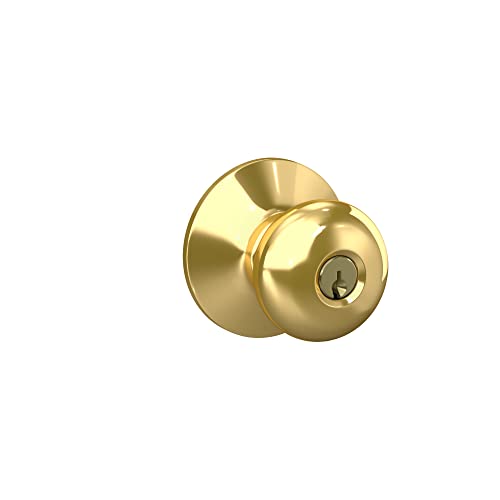 Book Cover Schlage F51A PLY 605 Plymouth Door Knob, Keyed Entry Lock, Bright Brass