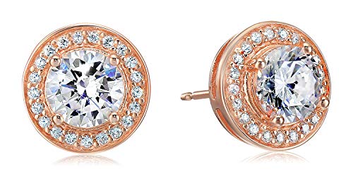 Book Cover Amazon Essentials Plated Sterling Silver Cubic Zirconia Halo Stud Earrings