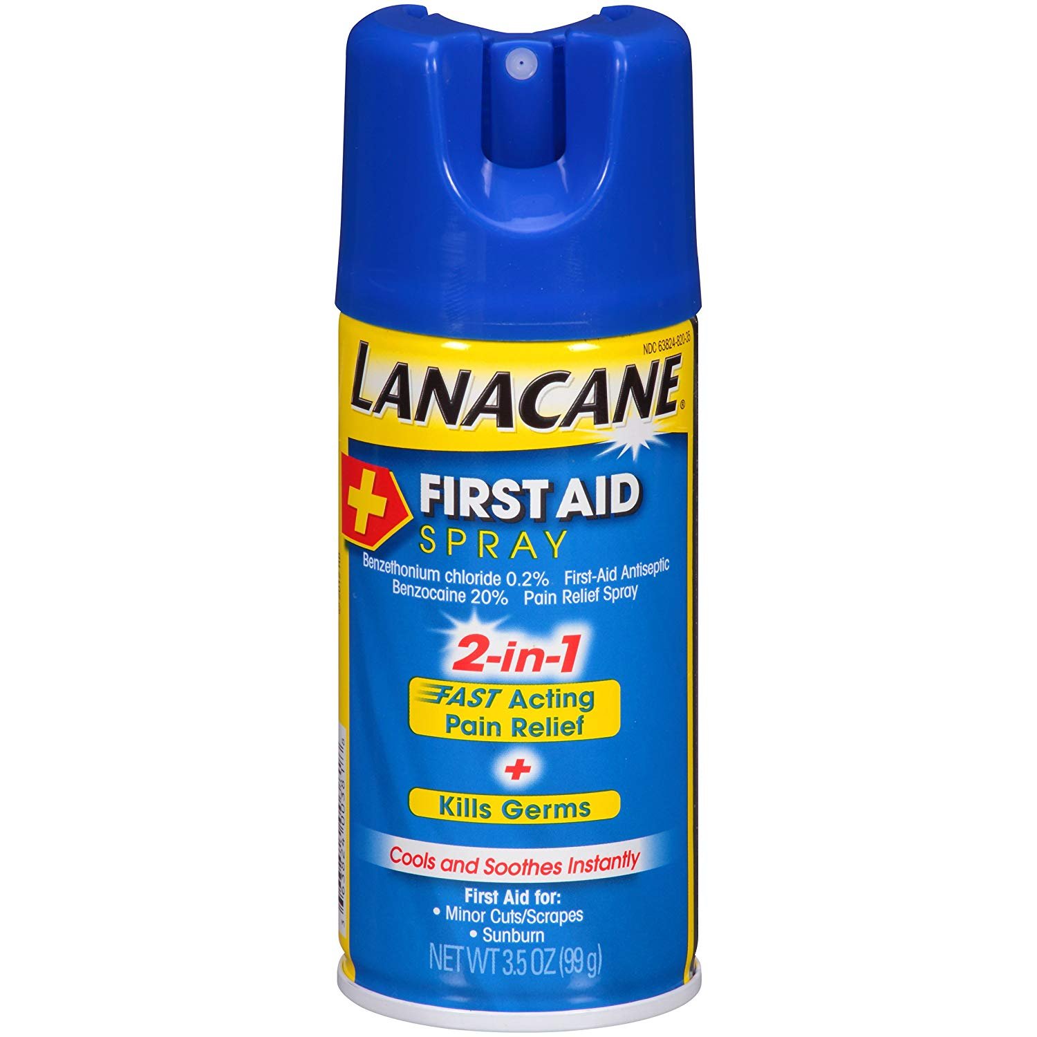 Book Cover Lanacane First Aid Spray- 2-in-1 Pain Relief and Antiseptic Spray For Fast-acting Relief From Insect Bites, Cuts, Scrapes, and Burns, Cools and Soothes Instantly, With Benzocaine, 3.5 oz (Pack of 2)
