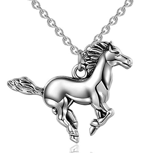 Book Cover Shiny Silver Running Galloping Horse Pendant Necklace Gift for Valentines Mothers Fathers Day Easter Christmas