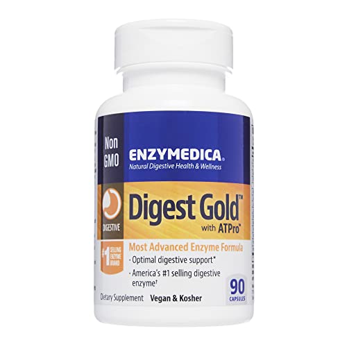 Book Cover Enzymedica Digest Gold + ATPro, Maximum Strength Enzyme Formula, Prevents Bloating and Gas, 14 Key Enzymes Including Amylase, Protease, Lipase and Lactase, 90 Capsules (FFP)