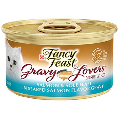 Book Cover Purina Fancy Feast Gravy Wet Cat Food, Gravy Lovers Salmon & Sole Feast in Seared Salmon Flavor Gravy - (24) 3 oz. Cans